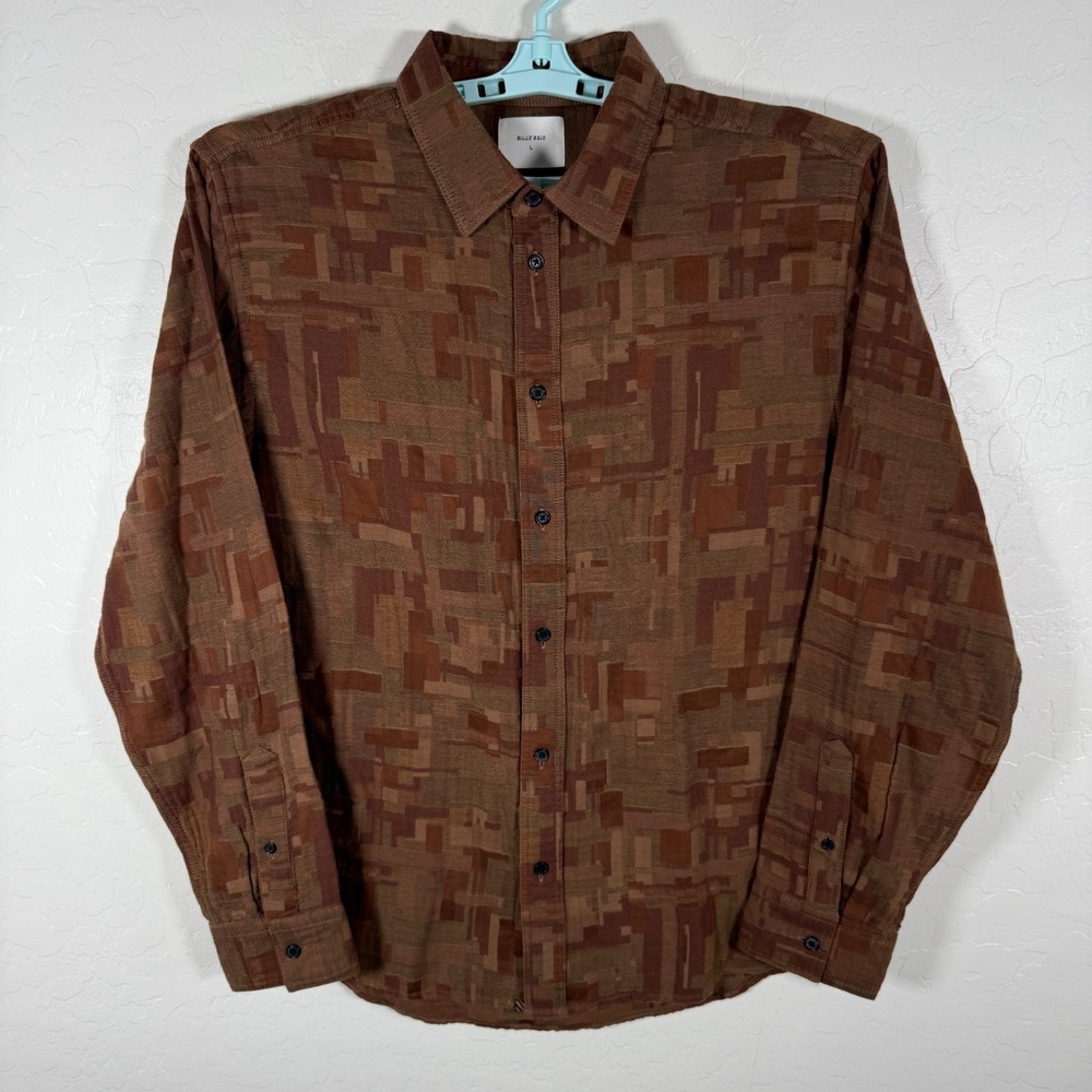 Billy Reid Shirt Mens Large Brown Button Up Standard Fit Long Sleeve Camo